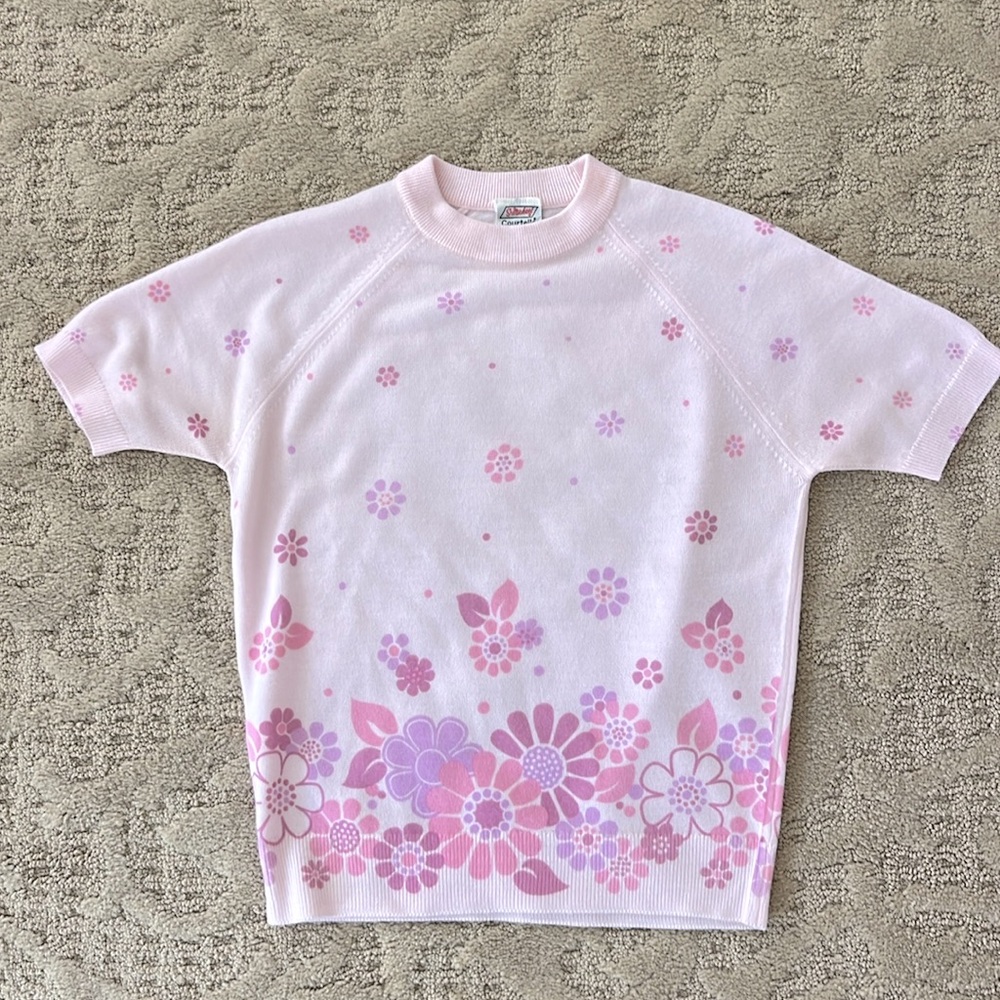Vintage St. Michael Courtelle Pink Women's Flower Sweater Like New! 🌺